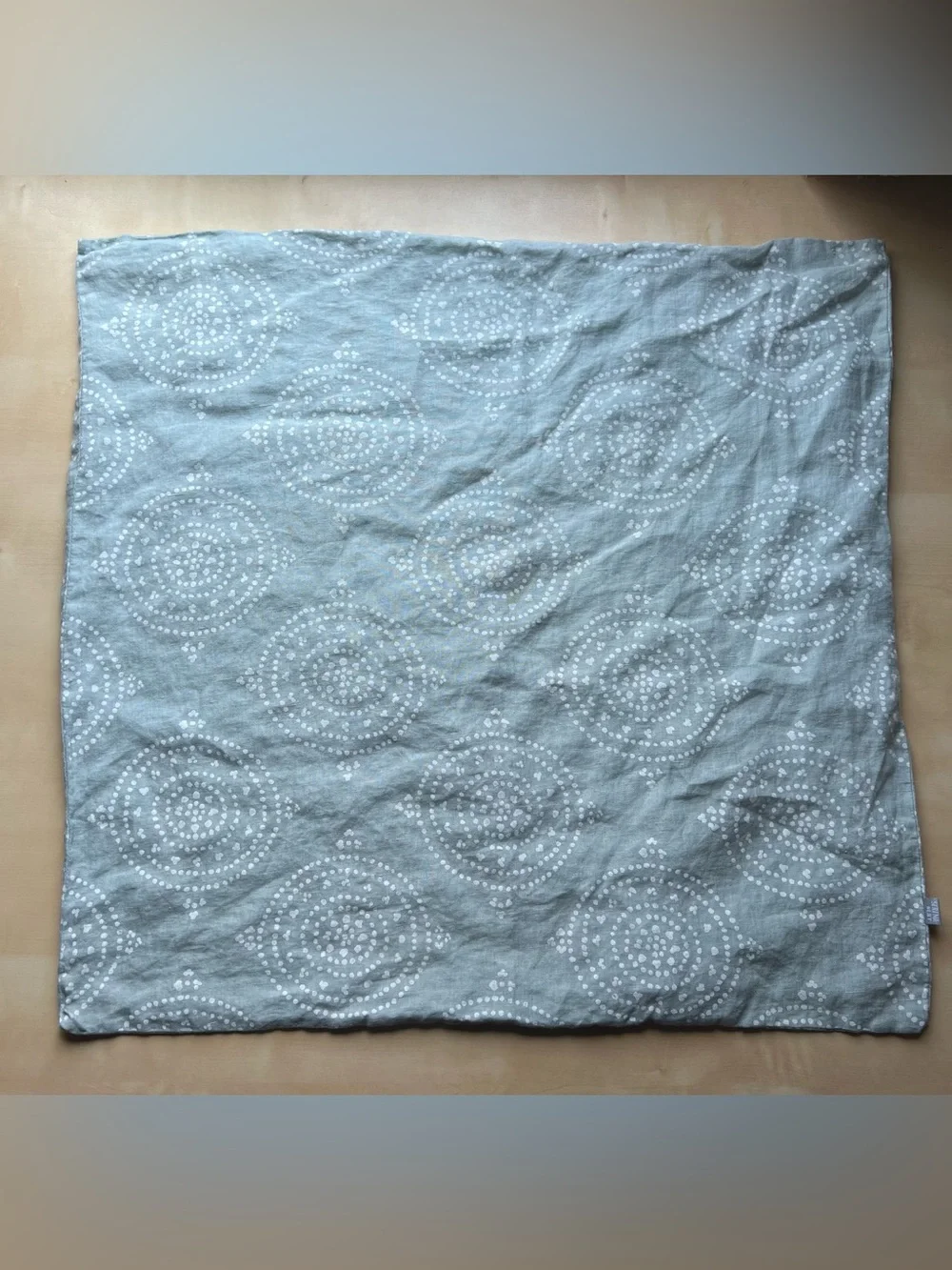 Serena & Lily Seafoam Linen Euro Sham Covers with White Dot Medallion Print